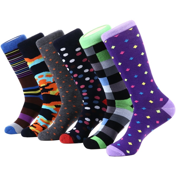 6 Pack Marino Mens Dress Socks Fun Colorful Cotton Funky Socks For Men